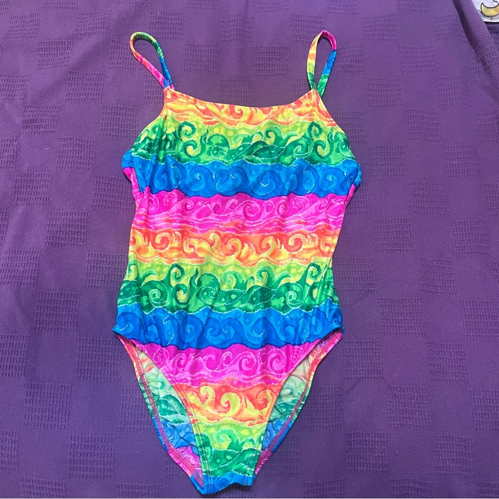 Vtg 90s Kathy Ireland hi cut one piece